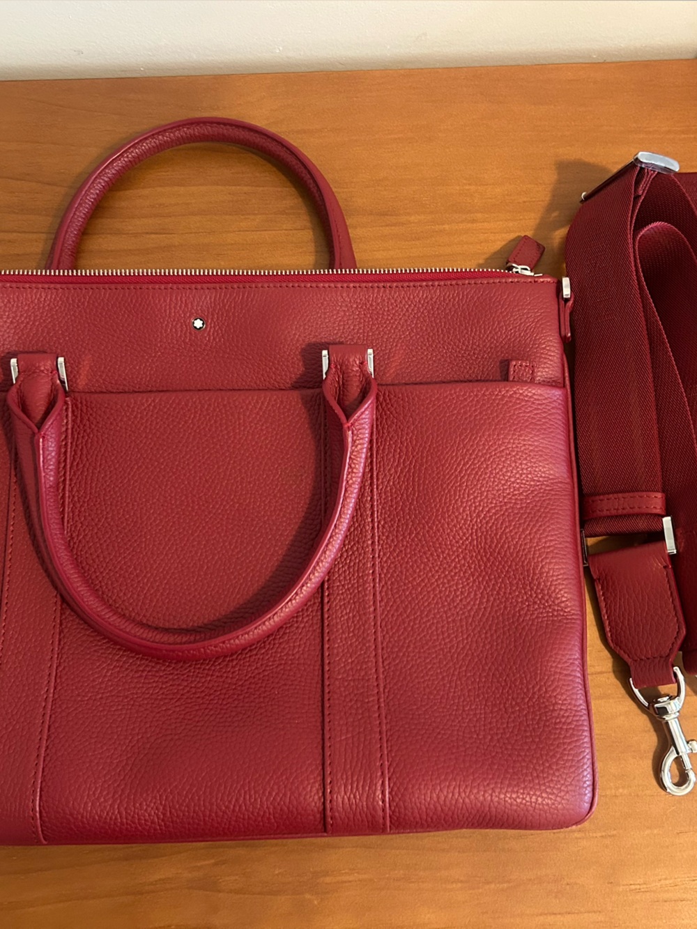 Montblanc Red Leather Bag with Removable Strap